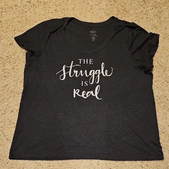 🩶Torrid Charcoal Gray Graphic Tee - The Struggle Is Real - Picture 1 of 3